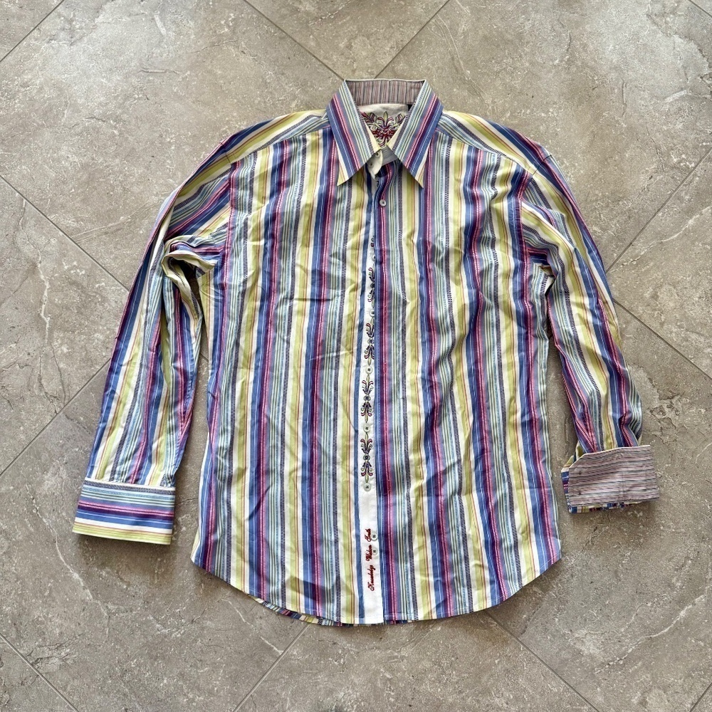 Robert Graham Multicolor Striped Long Sleeve Flip Cuff Button Up Shirt 2XL